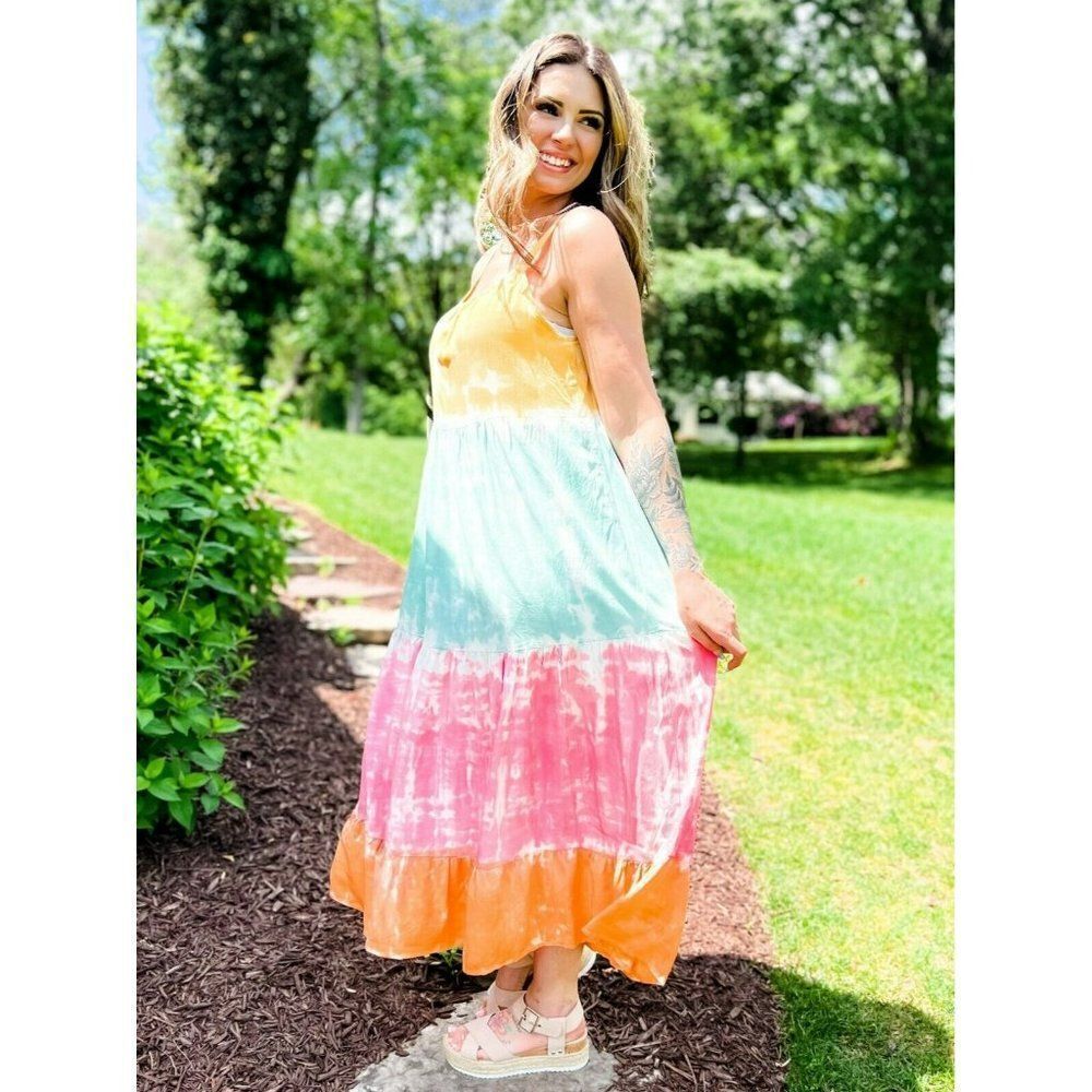 SALE! White Birch Tie Dye Maxi Dress Yellow Mint Summer Spring New D90110A1XL - Picture 2 of 6